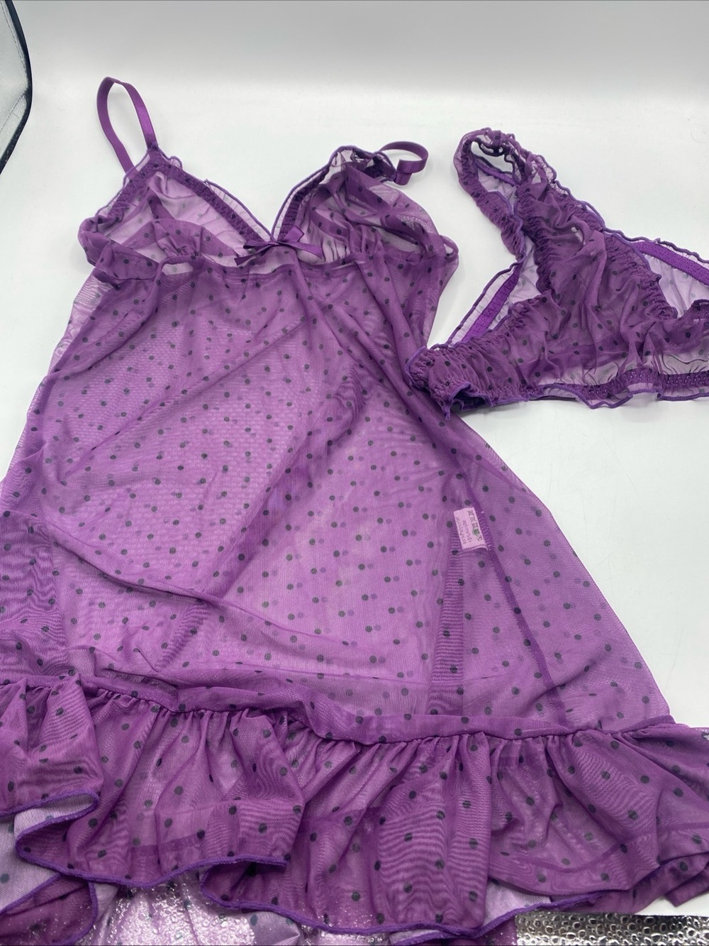 Polka Dot Mesh Babydoll Bow Sheer Nightie Festival Club wear Small Baddie Fairy